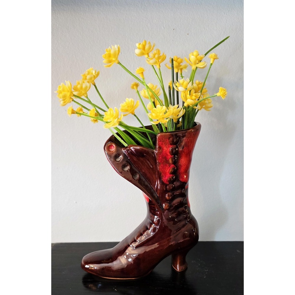 Vintage 1960s Victorian Ceramic Granny Boot Bud Vase